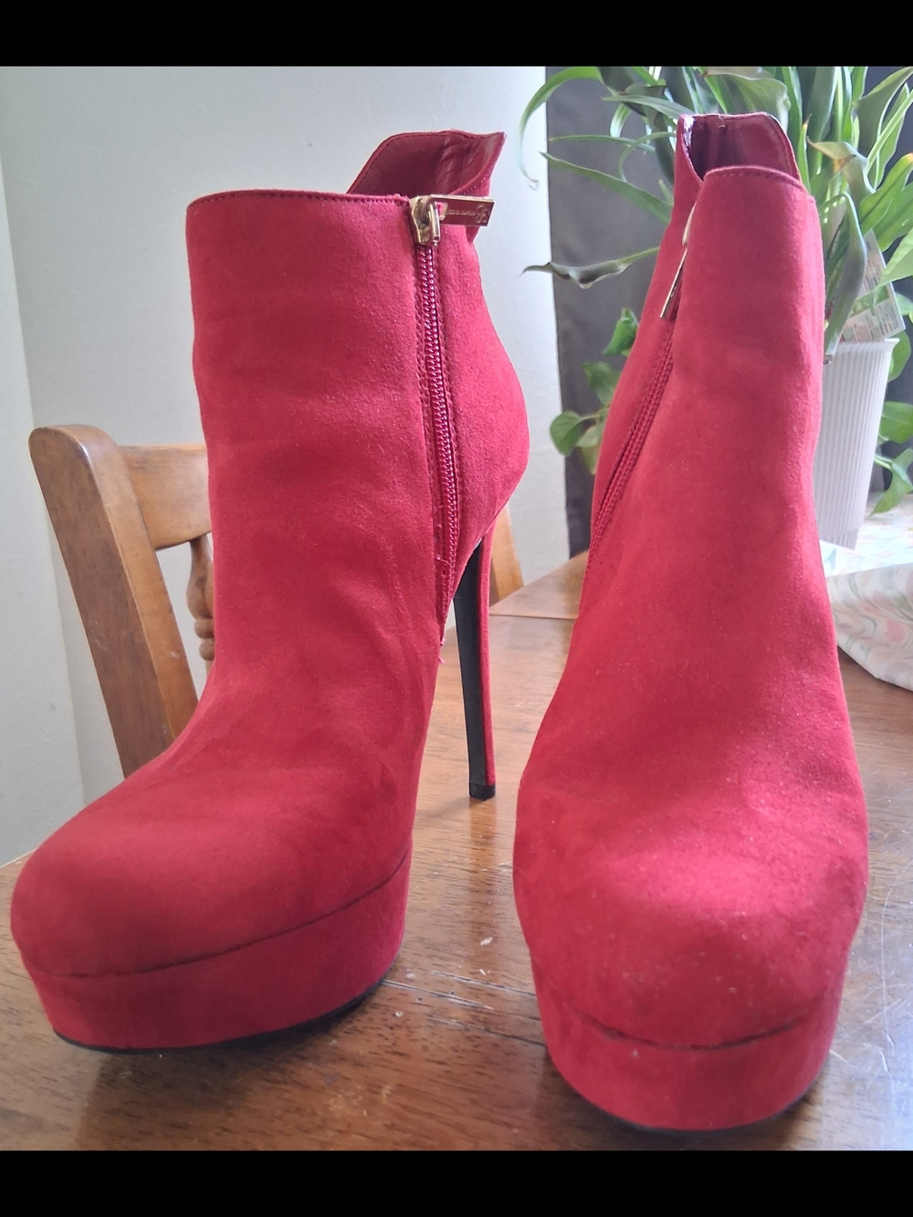 Jessica Simpson Red Suede Platform Ankle Booties